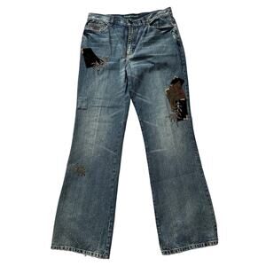 Lauren Jeans Co Embellished Velvet Patchwork Medium Wash Boot Cut Jean women 10
